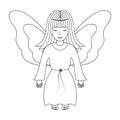 Angel. Sketch. Vector illustration. Girl with wings. The fairy lady closed her eyes. The little sorceress is flying. Coloring.