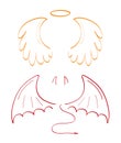 Angel sketch wing set vector. Marker hand drawn style of holy creations. Wing, feathers of bird, swan, eagle