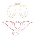 Angel sketch wing set vector. Marker hand drawn style of holy creations. Wing, feathers of bird, swan, eagle