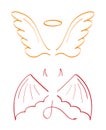 Angel sketch wing set vector. Marker hand drawn style of holy creations. Wing, feathers of bird, swan, eagle