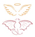 Angel sketch wing set vector. Marker hand drawn style of holy creations. Wing, feathers of bird, swan, eagle