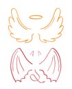 Angel sketch wing set vector. Marker hand drawn style of holy creations. Wing, feathers of bird, swan, eagle