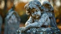 Angel of Sorrow: A Statue at the Cemetery with Copy Space for Text, Depicting the Funeral Concept Royalty Free Stock Photo