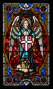 Angel, stained glass window in the Cathedral of Saint Lawrence in Lugano Royalty Free Stock Photo