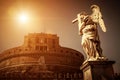 Angel statue on bridge by Castel Sant`Angelo, Rome Royalty Free Stock Photo