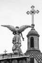 Angel Statue and Cross at Recoleta Cemetery, Buenos Aires Royalty Free Stock Photo