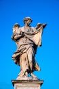Angel with the Sudarium Veronica Veil statue on Ponte Sant`Angelo Saint Angel Bridge over Tiber river in Rome in Italy