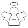 Angel thin line icon. Christmas toy vector illustration isolated on white. Angel with cross outline style design Royalty Free Stock Photo