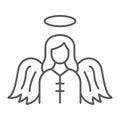 Angel thin line icon, religion and heaven, character sign, vector graphics, a linear pattern on a white background. Royalty Free Stock Photo