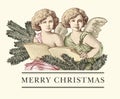 Angel tree Happy New Year Merry Christmas Easter wedding Winter Greeting card retro frame Drawing engraving Vector Illustration Royalty Free Stock Photo