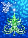 Angel with Trumpet Over Christmas Tree Royalty Free Stock Photo