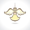 Angel with a trumpet, Simple vector illustration of a free hand line, Cartoon