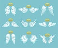 Angel white feather wings with nimbus set Royalty Free Stock Photo