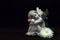Angel and white flower on dark background Royalty Free Stock Photo