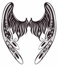 Hand drawn Angel wing element for tattoo. Symbol Logo. Vector tattoo Illustration. Royalty Free Stock Photo