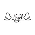 Angel wing with halo and angel lettering text Royalty Free Stock Photo