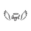 Angel wing with halo and angel lettering text Royalty Free Stock Photo