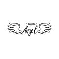 Angel wing with halo and angel lettering text Royalty Free Stock Photo