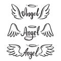 Angel wing with halo and angel lettering text Royalty Free Stock Photo