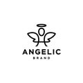 Angel with wing and ring logo Vector icon illustration design in trendy line outline style