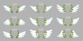 Angel wing white wreath leafy logo flight flat set Royalty Free Stock Photo