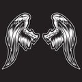 White Wings Bird feather on black background  Tattoo Vector Royalty Free Stock Photo