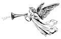 Angel with wings blowing the tune sketch hand drawn in doodle style Vector illustration Royalty Free Stock Photo