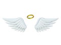 Angel wings and golden halo 3d rendering