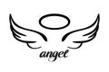Angel wings and halo, icon sketch , religious calligraphic text symbol of Christianity hand drawn vector illustration