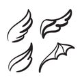 Angel wings hand drawn. Sketch bird line wing collection. Elements for logo, label or tattoo. Vintage item. Creative Royalty Free Stock Photo