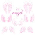 Angel wings icon with hand lettering word angel Royalty Free Stock Photo