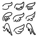 Angel wings icon set sketch, stylized bird wings collection cartoon hand drawn vector illustration sketch Royalty Free Stock Photo
