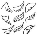 Angel wings icon set sketch, stylized bird wings collection cartoon hand drawn vector illustration sketch Royalty Free Stock Photo