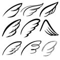 Angel wings icon set sketch, stylized bird wings collection cartoon hand drawn vector illustration sketch Royalty Free Stock Photo