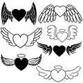 Angel Wings icon vector set. Memorial illustration sign collection. Heart symbol or logo. Royalty Free Stock Photo