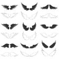 Angel wings, set of angel wings isolated on a white background. Vector, cartoon illustration. Royalty Free Stock Photo