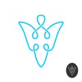 Angel with wings silhouette. Flying angel linear style logo icon Royalty Free Stock Photo