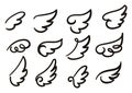 Angel wings sketch set. Hand drawn collection of wings isolated Royalty Free Stock Photo