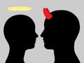 Angel woman and man devil head silhouette in love Royalty Free Stock Photo