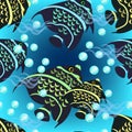 Angelfish seamless pattern on a blue background. vector Royalty Free Stock Photo