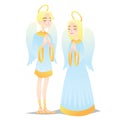 Angelic couple. Cute young boy and girl in style of Angels praying. Vector Royalty Free Stock Photo