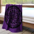 Geometric Balance: Purple Flower Towel With Celtic Art And Uhd Image