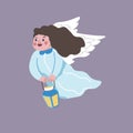 Angelic girl kid with wings and glowing lantern Royalty Free Stock Photo