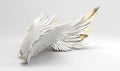 Angelic golden and white feathers forming wings on white background Creating using generative AI tools