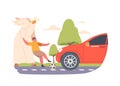 Angelic Guardian Character Intervenes In A Car Accident On The Road, Protecting Child Holding A Ball From Harm