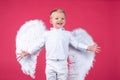 Angelic kid boy cupid with angel wings. Royalty Free Stock Photo