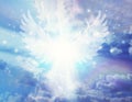 Spiritual guidance, Healing energy aura, Angel of light and love doing a miracle on sky, rainbow, white bright light angelic wings