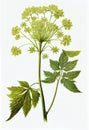 Angelica Botanical Illustration, Archangelica Medicinal Plant, Abstract Generative AI Illustration