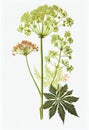 Angelica Botanical Illustration, Archangelica Medicinal Plant, Abstract Generative AI Illustration