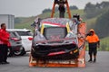 Angelo Negro`s crashed Ferrari 488 Challenge car at Ferrari Challenge Asia Pacific Series race